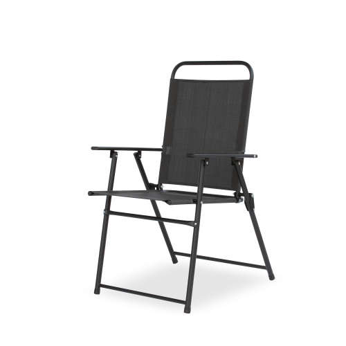 Hazlo 8 Piece Outdoor Folding Dining Round Glass Patio Table Chair Set with Umbrella - Black