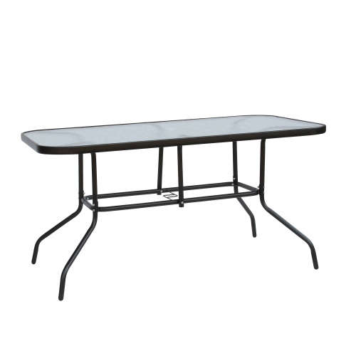 Hazlo 8 Piece Outdoor Folding Dining Round Glass Patio Table Chair Set with Umbrella - Black