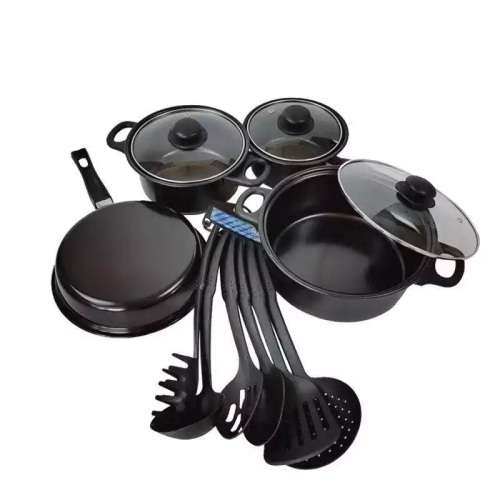 Alpine Gray 13 Piece Iron Non Stick Cookware Pot set - Black