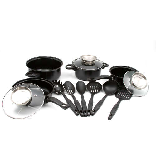 Alpine Gray 13 Piece Iron Non Stick Cookware Pot set - Black