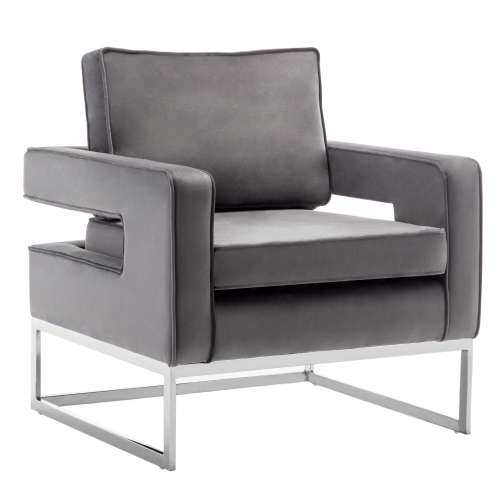 Hazlo Accent Modern Arm Chair Sofa Living Room Velvet Grey Silver Legs