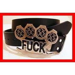 AWESOME KNUCKLE DUSTER BUCKLE WITH BLACK BELT - 115CM