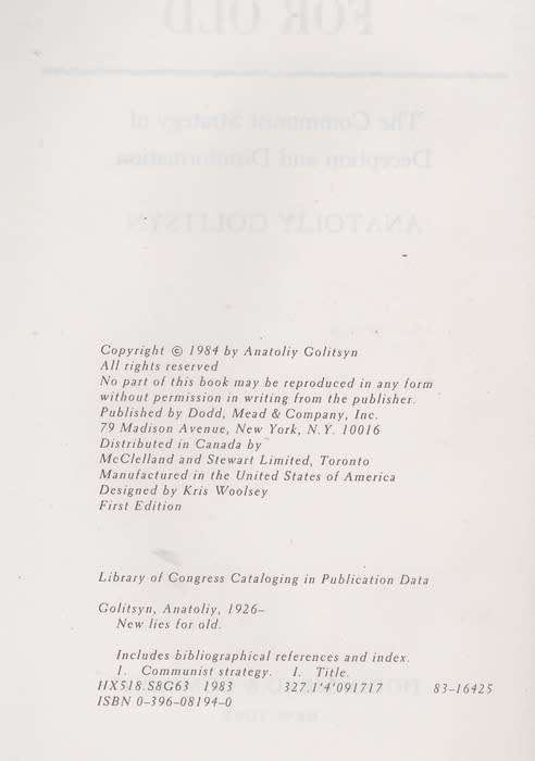 New Lies for Old: The Communist Strategy of Deception and Disinformation - Anatoliy Golitsyn
