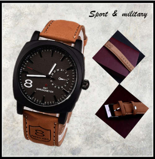 Men sports military leather watch
