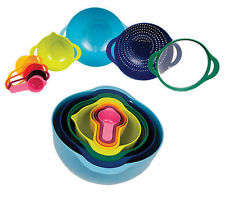 8-piece Set  Multi-Colored Food Preparation Nesting Mixing Bowl with Measuring Cups, Colander and Si