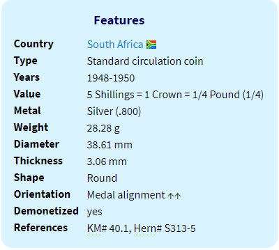 1949 5 SHILLINGS / 80% SILVER