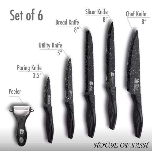 MILLERHAUS 6 PIECE KNIFE SET / INCLUDES A PEELER / MARBLE COATED / 299 - R5000+ / GERMAN DESIGN