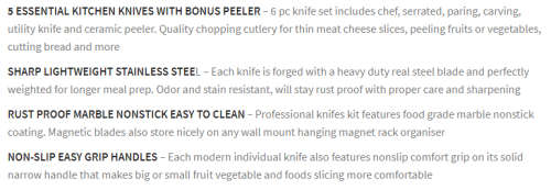 MILLERHAUS 6 PIECE KNIFE SET / INCLUDES A PEELER / MARBLE COATED / 299 - R5000+ / GERMAN DESIGN