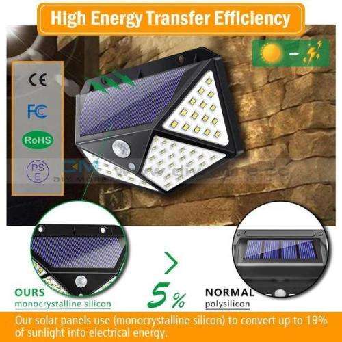 100 LED SOLAR WALL LIGHT  600 LUMENS  1800mAH BATTERY  3 SETTINGS