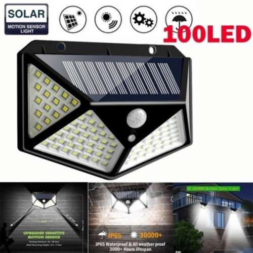 100 LED SOLAR WALL LIGHT  600 LUMENS  1800mAH BATTERY  3 SETTINGS