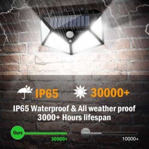 100 LED SOLAR WALL LIGHT  600 LUMENS  1800mAH BATTERY  3 SETTINGS