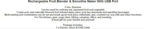 PORTABLE FRUIT BLENDER / USB / RECHARGABLE / HAVE YOUR JUICE ON THE GO