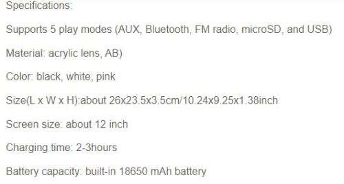12 INCH HD MAGNIFIER  WITH BUILT IN MOBILE BLUETHOOTH SPEAKER