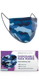 BLUE CAMO DISPOSABLE FACE MASKS