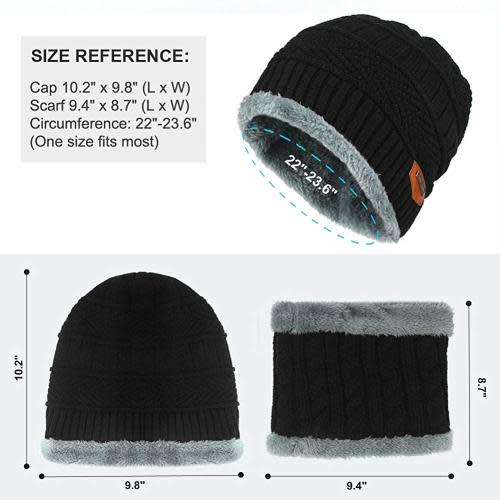 CABLE FLEECE WARM HAT WITH SCARF / FAUX FUR LINING