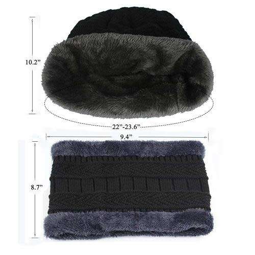 CABLE FLEECE WARM HAT WITH SCARF / FAUX FUR LINING