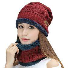 CABLE FLEECE WARM HAT WITH SCARF / FAUX FUR LINING