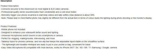 Vlogging Kit Shotgun Microphone With Led Light And Tripod Use for Gopro, cameras and smartphone Vlog