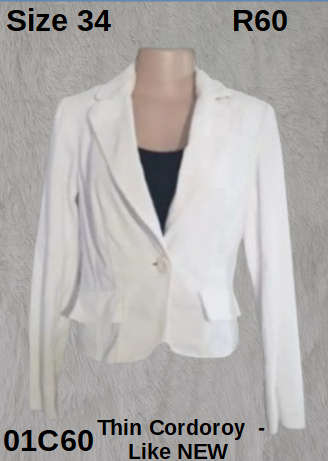 W.W.W. White Cordoriy Sports Jacket  * Like New * Bargain Price Plus Only R60 Pudo Locker Delivery