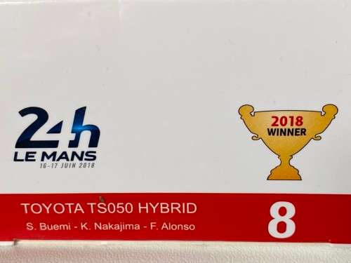 Toyota GAZOO Racing  - 24hr Le Mans Winner 2018 - driven by Alonso (Spark 1:43)