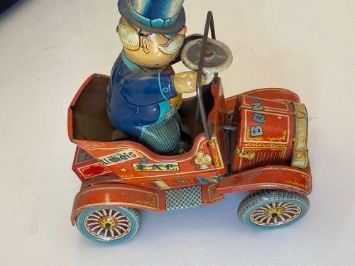 Antique 1950s Tin Litho Wind-up 1910 Model T, `Grand Pa`s New Car` (Yonezawa - Made in Japan)