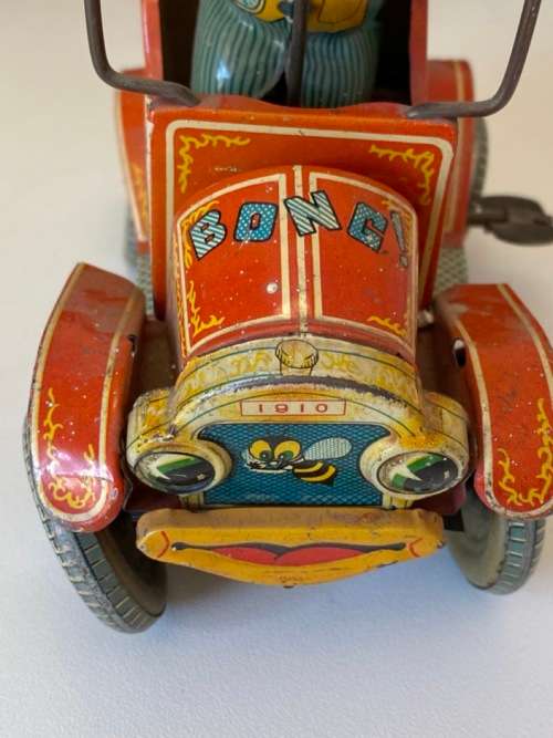 Antique 1950s Tin Litho Wind-up 1910 Model T, `Grand Pa`s New Car` (Yonezawa - Made in Japan)