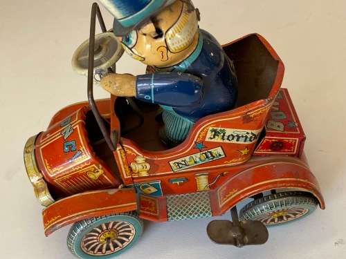 Antique 1950s Tin Litho Wind-up 1910 Model T, `Grand Pa`s New Car` (Yonezawa - Made in Japan)