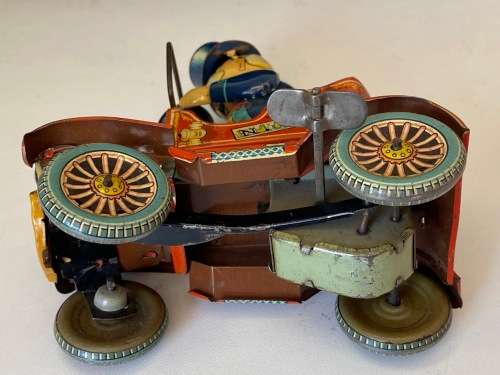 Antique 1950s Tin Litho Wind-up 1910 Model T, `Grand Pa`s New Car` (Yonezawa - Made in Japan)