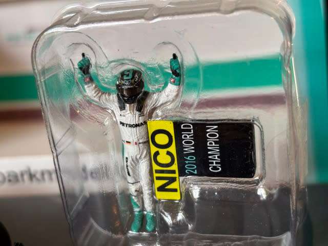 Nico Rosberg - 2016 Mercedes F1 `World Champion with figurine` (Rare Spark larger box 1:43)