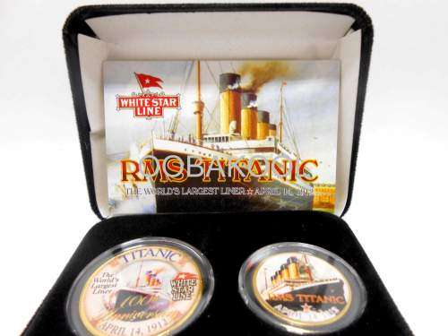 COIN SET / RMS TITANIC / 100TH ANNIVERSARY TWO COIN SET / 24KT GOLD PLATED / OobaKool