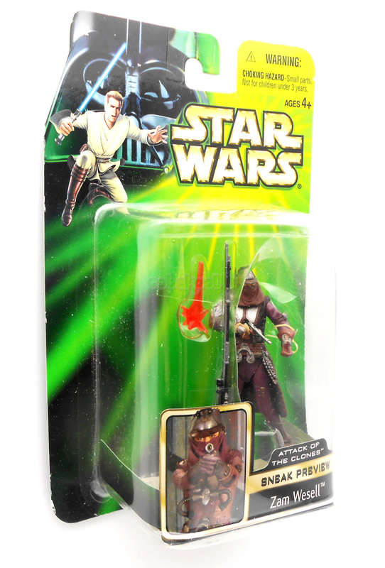 Star Wars / Zam Wesell Sneak Preview / Attack Of The Clones / 2001 Hasbro 3.75" Series / MOC