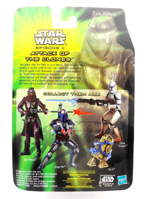 Star Wars / Zam Wesell Sneak Preview / Attack Of The Clones / 2001 Hasbro 3.75" Series / MOC