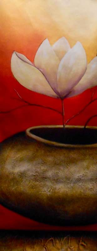 Japanese Style Flowers in Vase / 5-Piece Mega Oil Painting On Canvas / Unframed / STOCK CLEARANCE!!!