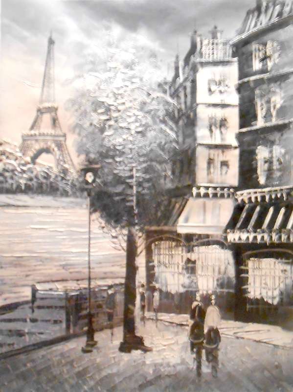Paris Under The Full Moon / Oil Painting On Canvas / Unframed