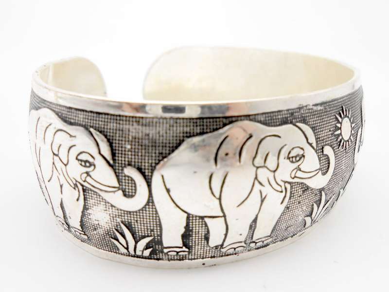 Tibetan Silver Bracelet Cuff with Elephant Design