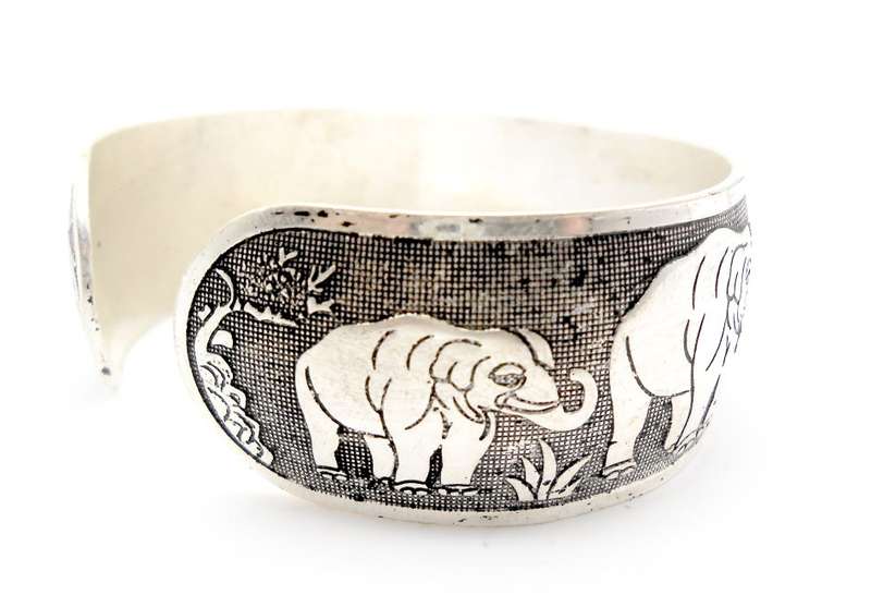 Tibetan Silver Bracelet Cuff with Elephant Design