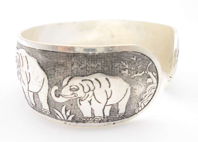 Tibetan Silver Bracelet Cuff with Elephant Design