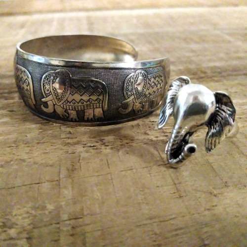 CLEARANCE COLLECTION | Adjustable 3D Elephant Head Ring + Tibetan Silver Elphant Bracelet Set