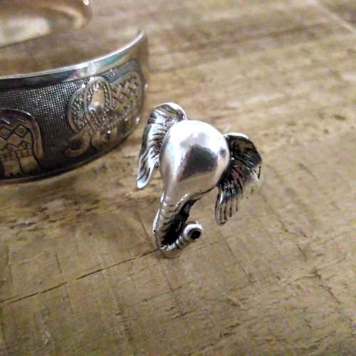 CLEARANCE COLLECTION | Adjustable 3D Elephant Head Ring + Tibetan Silver Elphant Bracelet Set