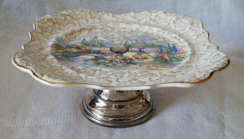 LANCASTER CAKE PLATE WITH STAND "IN AN OLDE WORLD GARDEN"