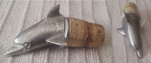 DOLPHIN SHAPED PEWTER & CORK BOTTLE CAP