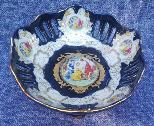 ORIGINAL COBALT 'CZECH REPUBLIC' HANDMADE FINE PORCELAIN "FLUTED" BOWL (21x13cm)