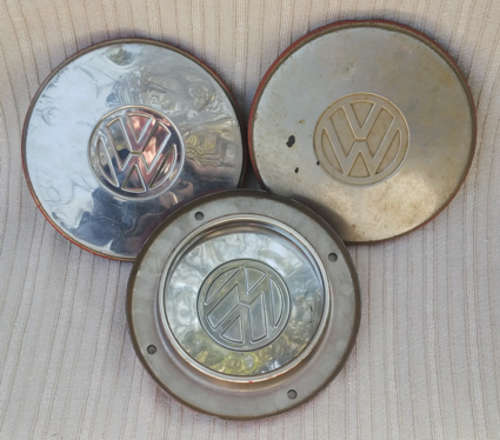 THREE VINTAGE GENUINE ORIGINAL VW BEETLE HUB-CAPS