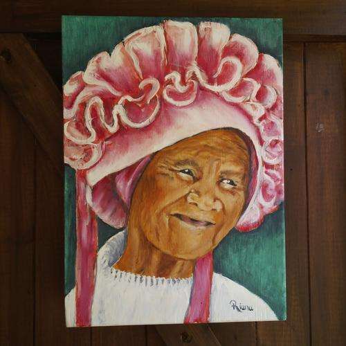 "DIS 'N LEKKER OU JAN" - ORIGINAL OIL ON WOOD OF 'GRIETJIE FROM GARIES'