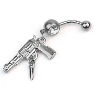 Revolver Gun Bullet Dangle Belly Button Naval Ring