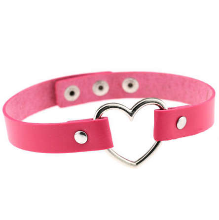 PU Leather Heart Choker - Pink