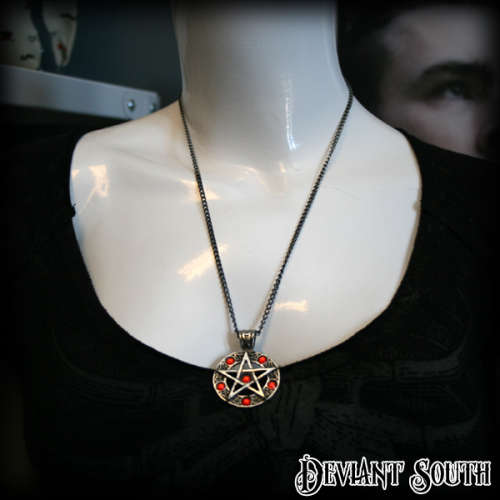 Pentagram Pendant Necklace with Red-Orange Gems