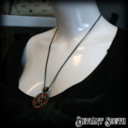 Pentagram Pendant Necklace with Red-Orange Gems