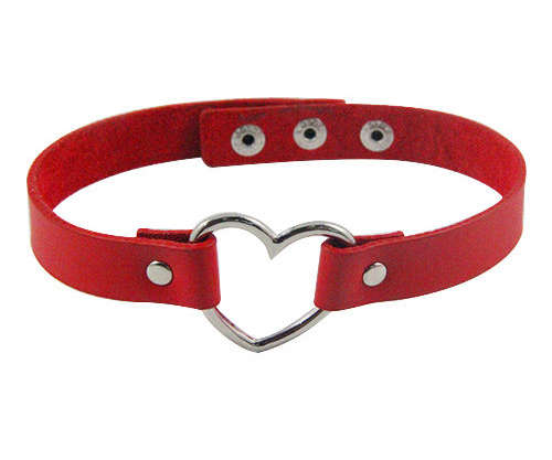 PU Leather Heart Choker - Red