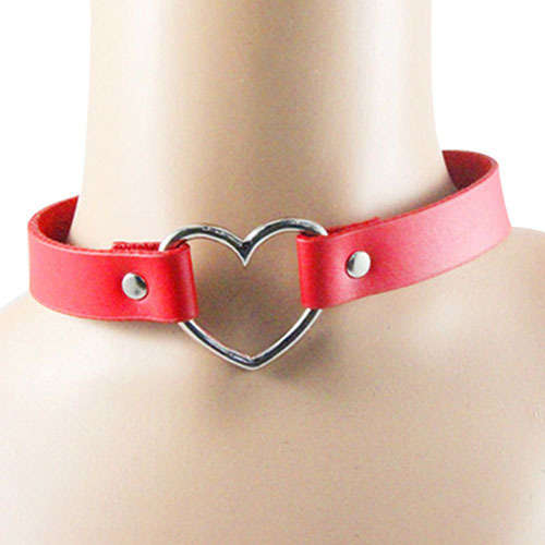 PU Leather Heart Choker - Red